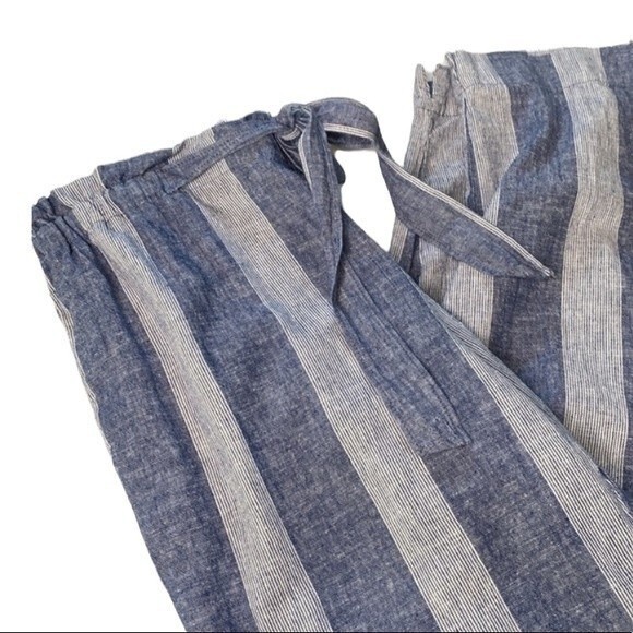 Beachlunchlounge Giavanna Stripe Linen Paper-Bag Tie Waist Pant Pull On Coastal - Picture 16 of 16